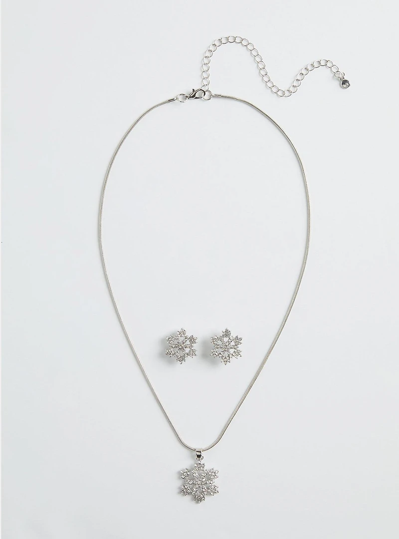 Snowflake Necklace & Stud Earring Set
