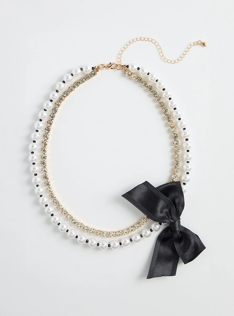 Pearl Bow Layered Necklace
