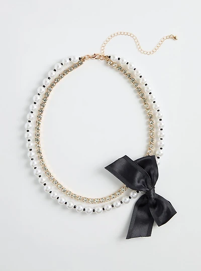 Pearl Bow Layered Necklace
