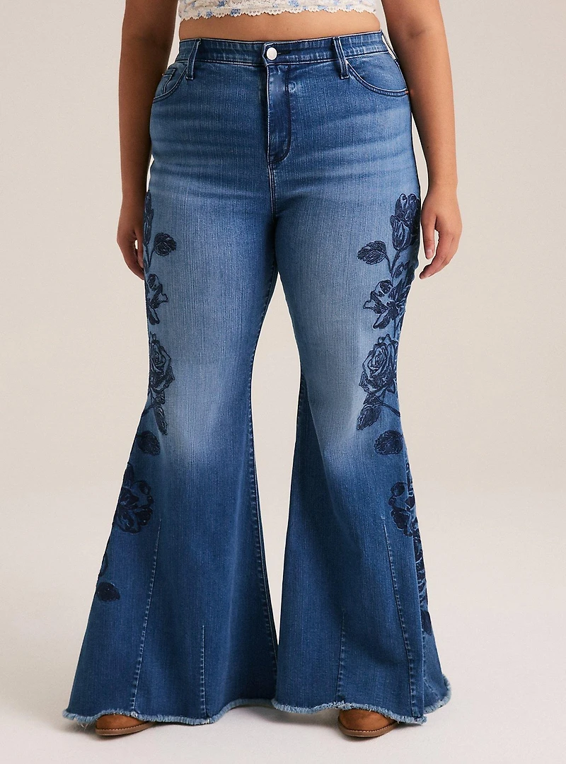 Festi High Rise Embroidered Super Flare Jeans