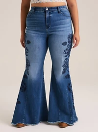 Festi High Rise Embroidered Super Flare Jeans