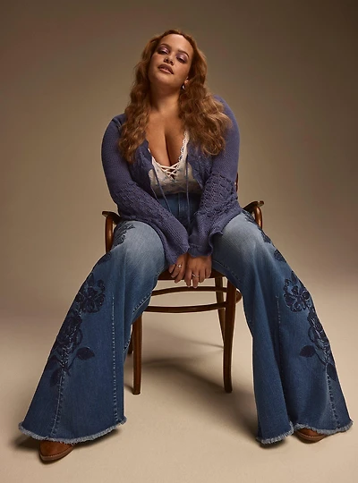 Festi High Rise Embroidered Super Flare Jeans