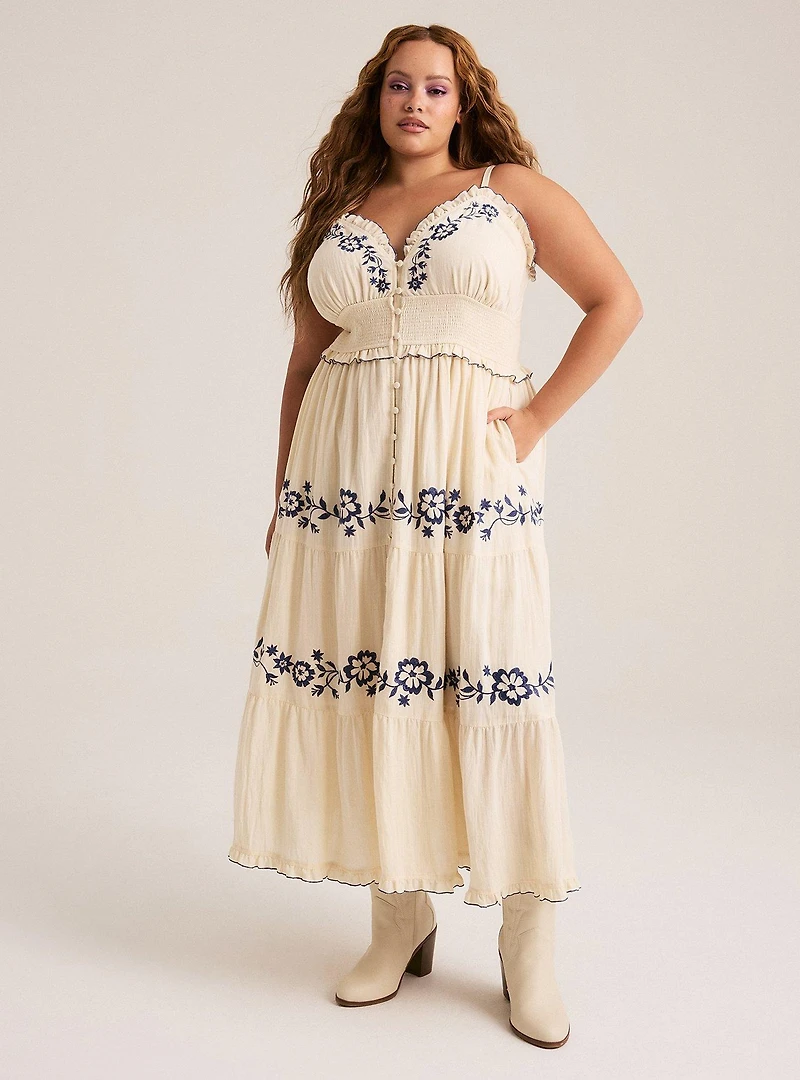 Festi Embroidered Tiered Maxi Dress