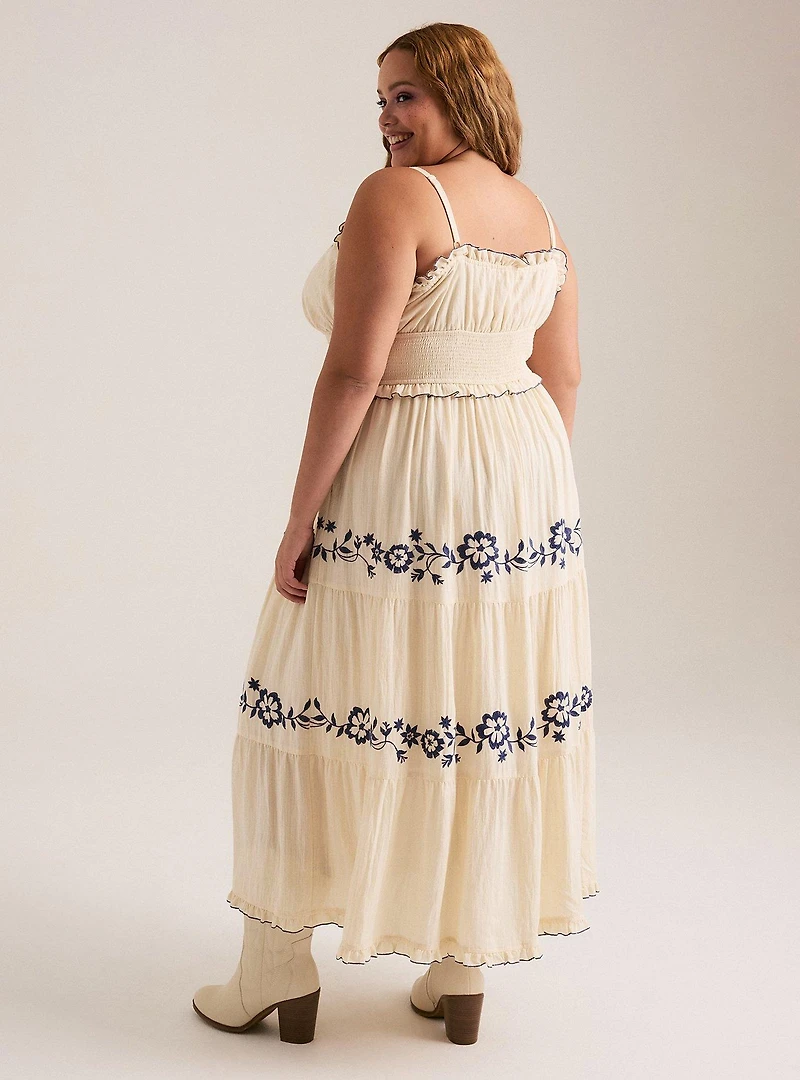 Festi Embroidered Tiered Maxi Dress