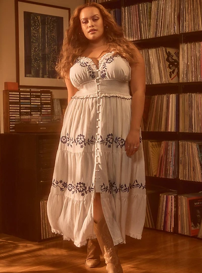 Festi Embroidered Tiered Maxi Dress