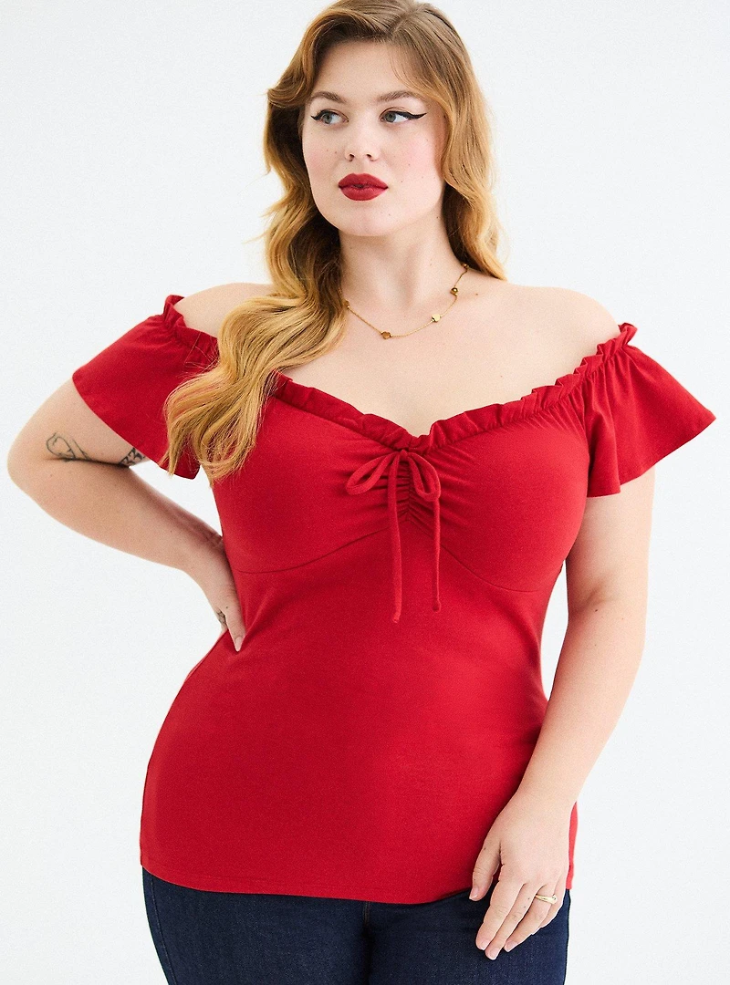 Retro Chic Off-Shoulder Flutter Sleeve Top