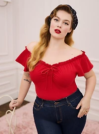 Retro Chic Off-Shoulder Flutter Sleeve Top