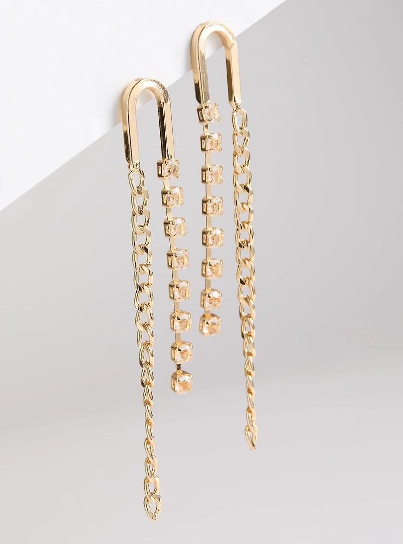 Curved Rhinestone Chain Earrings