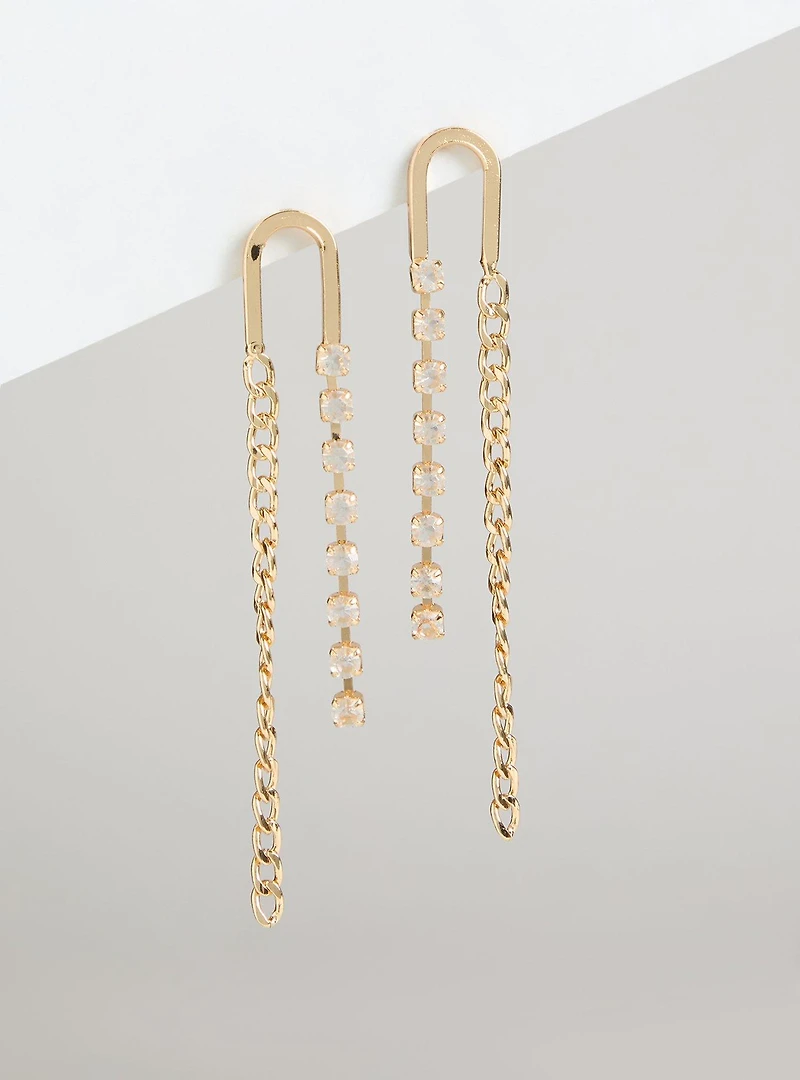 Curved Rhinestone Chain Earrings