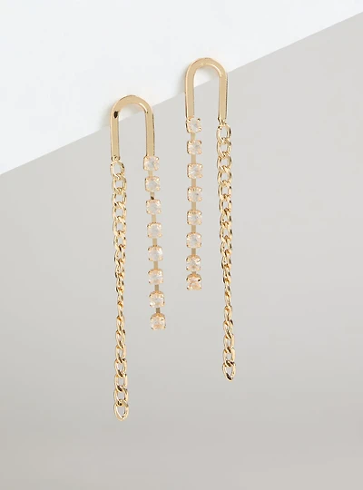 Curved Rhinestone Chain Earrings