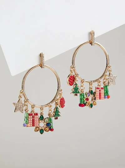 Holiday Charm Hoop Earrings