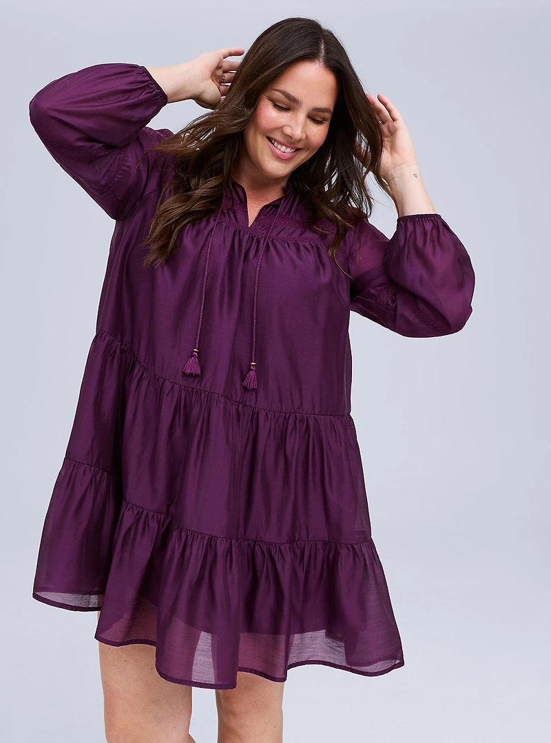 Belle Isle Embroidered Trim Tiered Dress