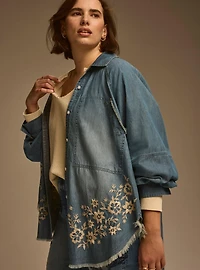 Festi Floral Flocked Relaxed Denim Tunic
