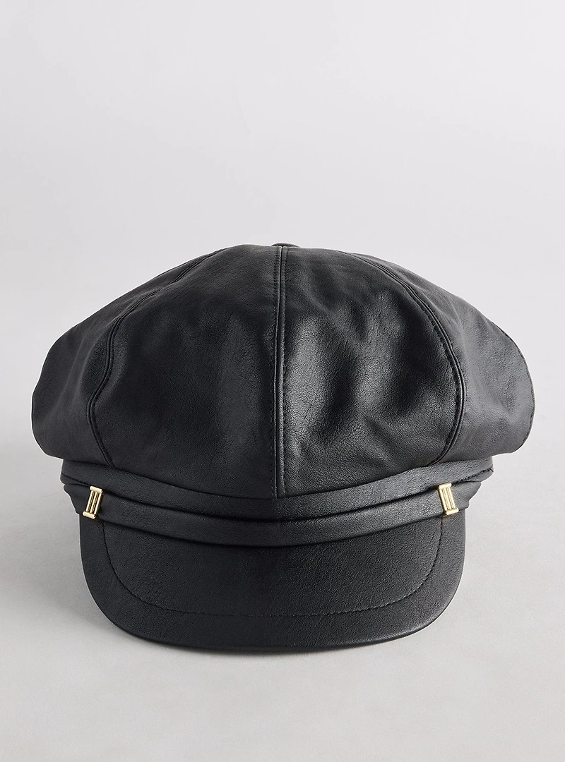 Faux Leather Cabbie Hat