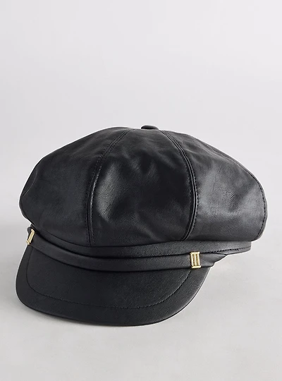 Faux Leather Cabbie Hat