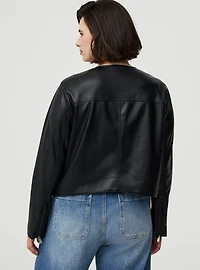 Faux Leather Collarless Moto Jacket