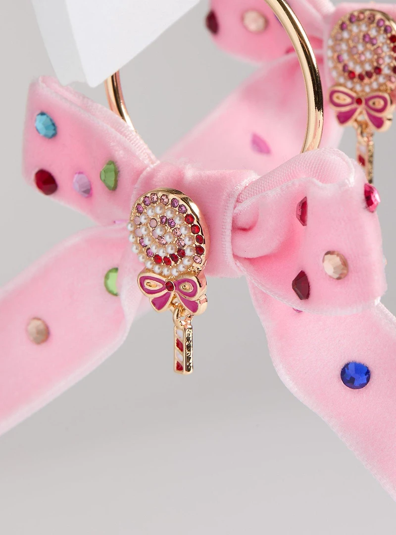 Holiday Candy Bow Hoop Earrings