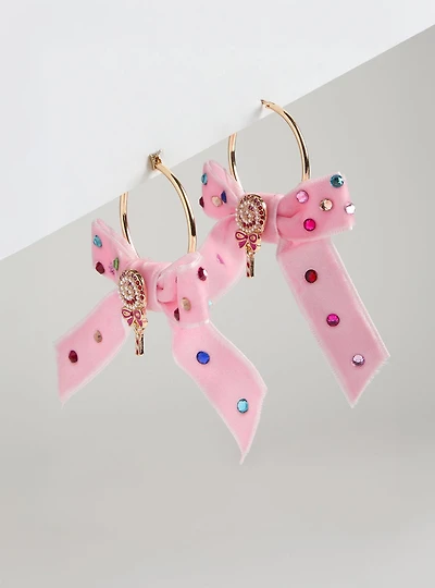 Holiday Candy Bow Hoop Earrings