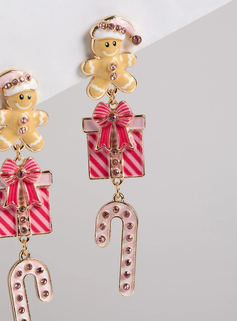 Gingerbread Present Linear Earrings