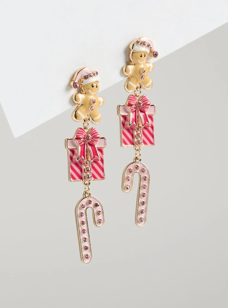 Gingerbread Present Linear Earrings