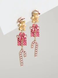Gingerbread Present Linear Earrings