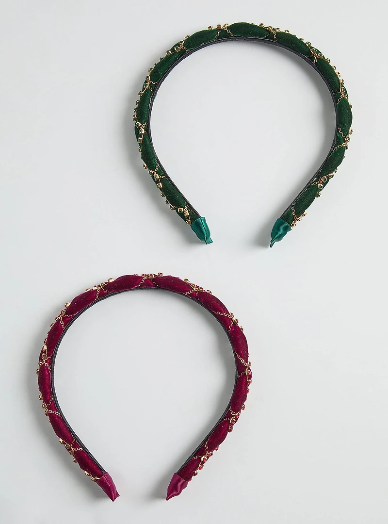 Velvet Bejeweled Headband Set