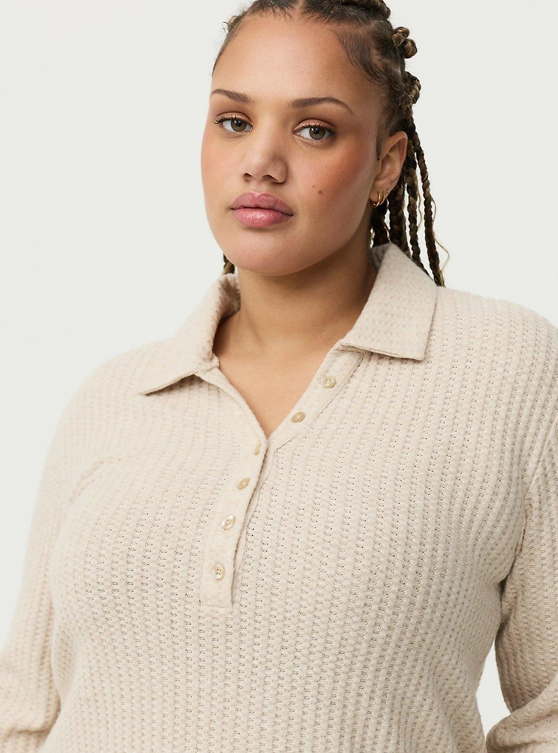 Super Soft Plush Waffle Henley Lounge Dress