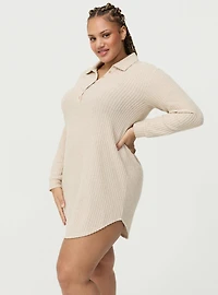 Super Soft Plush Waffle Henley Lounge Dress