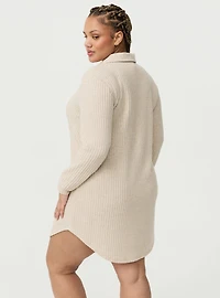 Super Soft Plush Waffle Henley Lounge Dress
