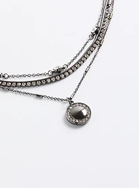 Pave Disc Layered Necklace