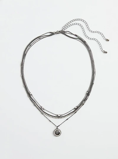 Pave Disc Layered Necklace