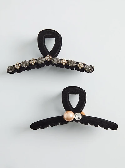 Velvet Bejeweled Clip Set