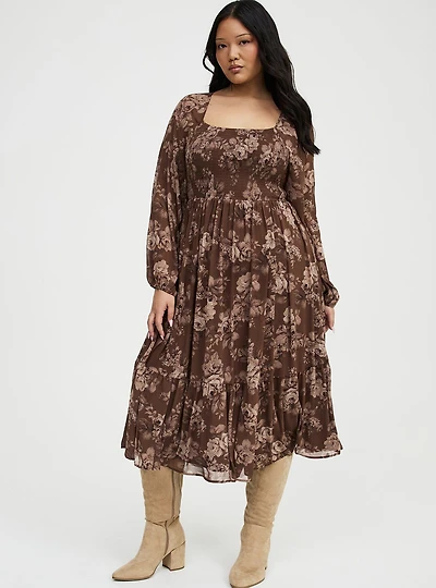 Smocked Bodice Tiered Midi Dress