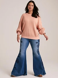 Festi Raw Edge Waffle Pullover