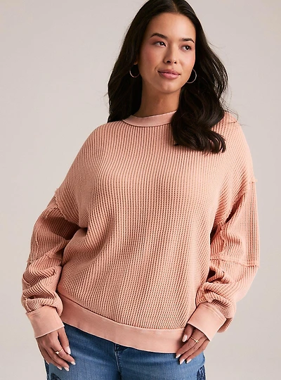 Festi Raw Edge Waffle Pullover