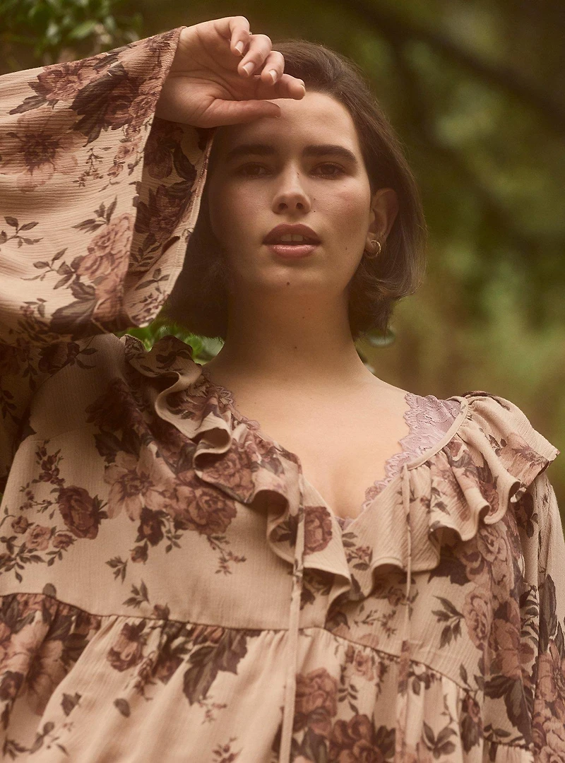 Festi Bell Sleeve Ruffle Front Blouse