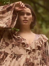 Festi Bell Sleeve Ruffle Front Blouse