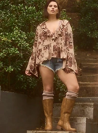 Festi Bell Sleeve Ruffle Front Blouse