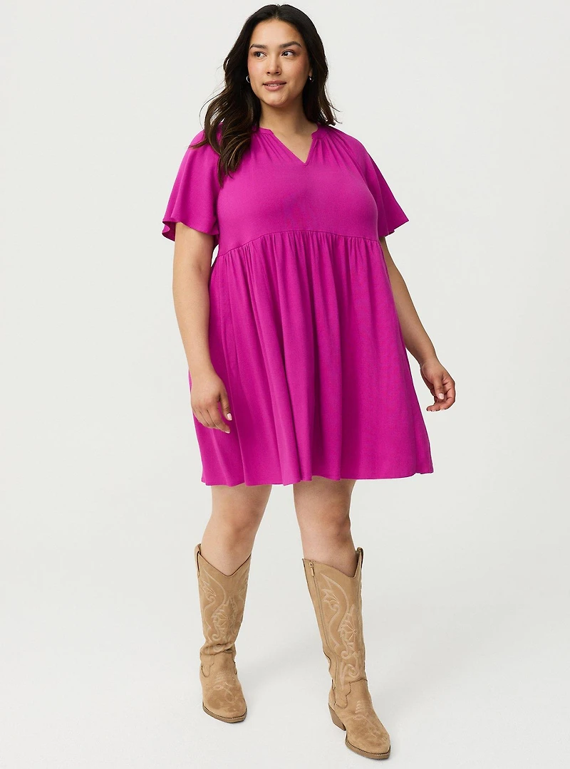 Flutter Sleeve Babydoll Mini Dress