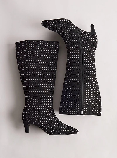 Embellished Kitten Heel Knee Boot (WW