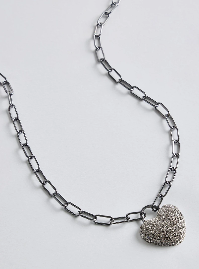 Pave Heart Link Necklace