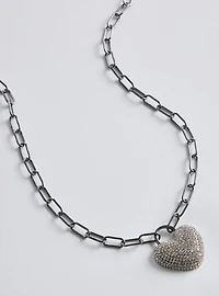 Pave Heart Link Necklace