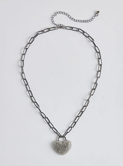 Pave Heart Link Necklace