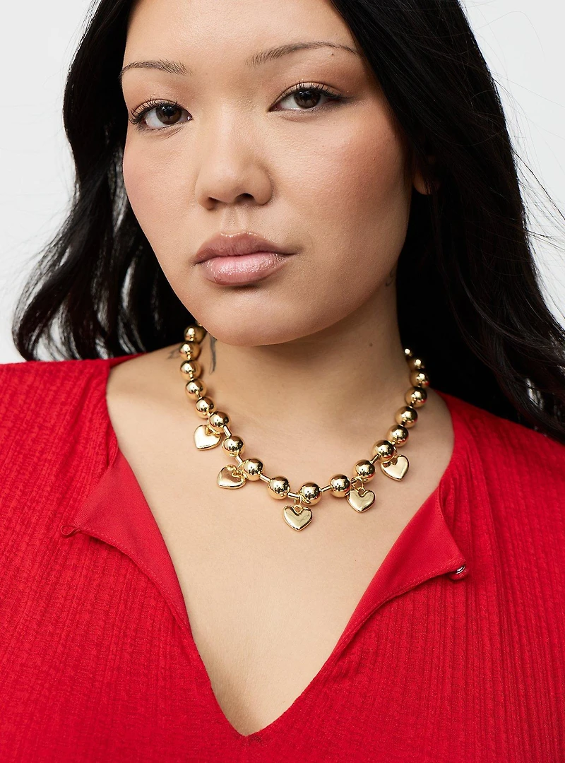 Shot Bead Heart Charm Necklace