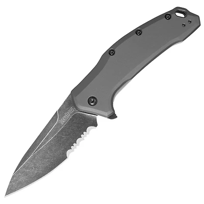 Kershaw Link Spring Assisted Knife Gray Aluminum [3.25" Black Serrated 420HC] 1776GRYBWST