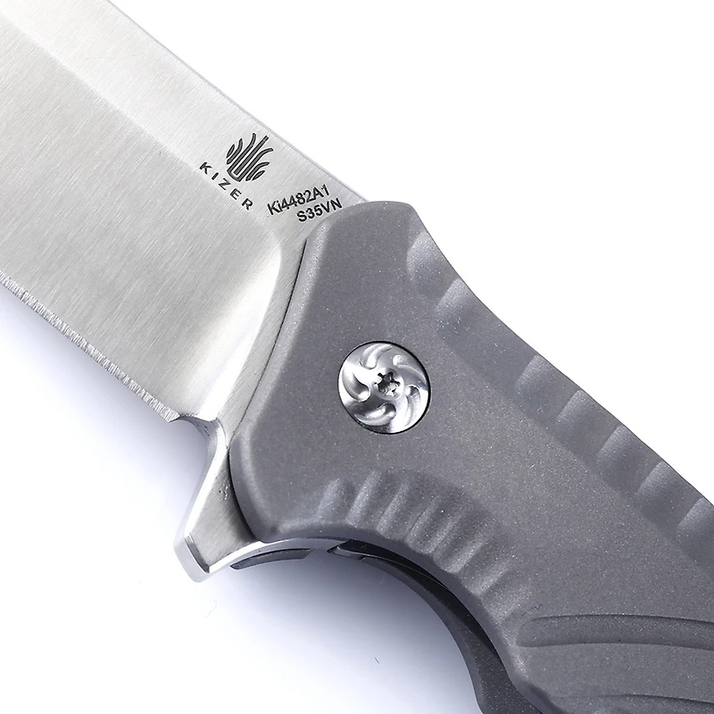 Kizer Nomad Manual Knife Frame Lock Gray Titanium [3.75" Satin S35VN] Trailing Point Ki4482A1