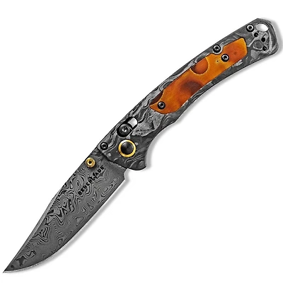 Benchmade Mini Crooked River Folding Knife AXIS Lock Black Carbon Fiber [3.40" Damascus Damasteel] 15085-201