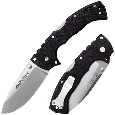 Cold Steel 4 Max Scout Manual Knife Tri-Ad Black G-10 [4.00" Plain Stonewash AUS-10A] Drop Point 62QR