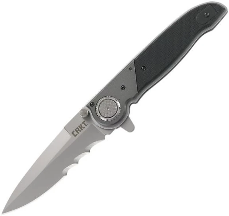 CRKT  M40-15 Manual Knife Deadbolt Lock GRN Black [4.00" Bead Blast Serrated] Spear Point