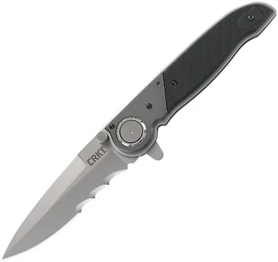 CRKT  M40-15 Manual Knife Deadbolt Lock GRN Black [4.00" Bead Blast Serrated] Spear Point